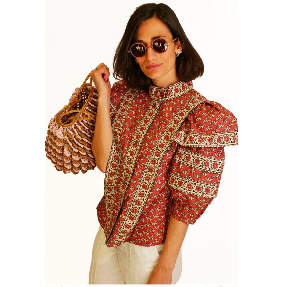 Sea New York Red Printed Puff-Sleeve Blouse